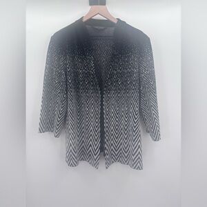 Ming Wang Black and White Chevron Gradient Knit Cardigan Jacket Size 1X